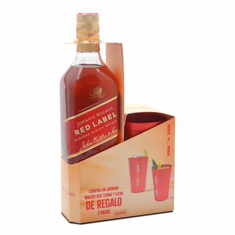 Whisky Johnnie Walker Red Label de 1.000 ml + 2 Vasos de Aluminio.
