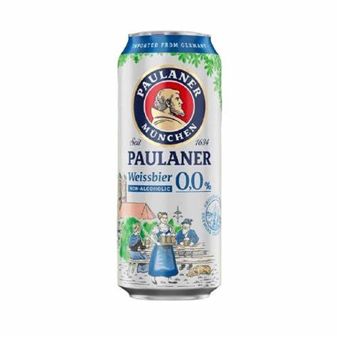 Cerveza Paulaner Weissbier 0.0 Alcohol lata de 500 ml.